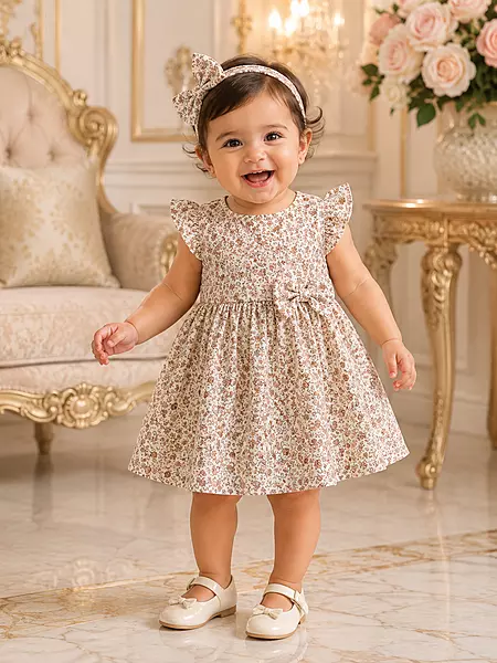 Cotton Cream Floral Print Frocks