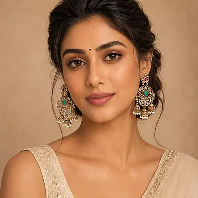 Mehrisa Green and Pastel Stone Triple Jhumka Earrings