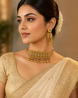 Kundan Rajvika Antique Filigree Choker Set