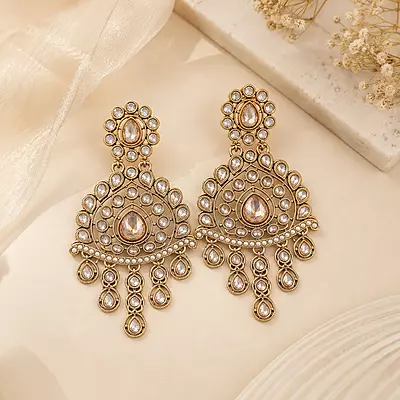 Aaralyn Champagne Stone Pearl Chandelier Earrings