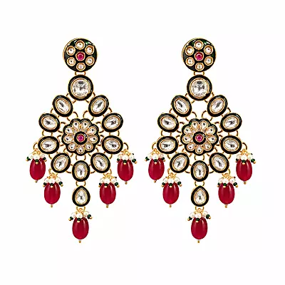 Noor Ruby Beaded Floral Kundan Dangler Earrings