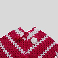 (6-12 Months) Baby Handknitted Woolen Poncho, Red and White