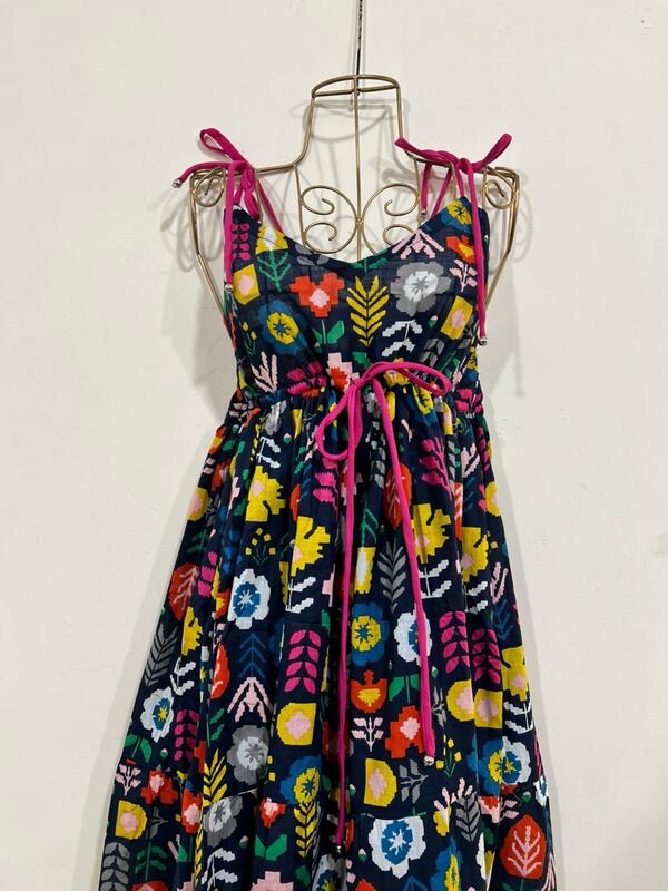 Meghana's Strap & Tie Dress - Blue & Tetris