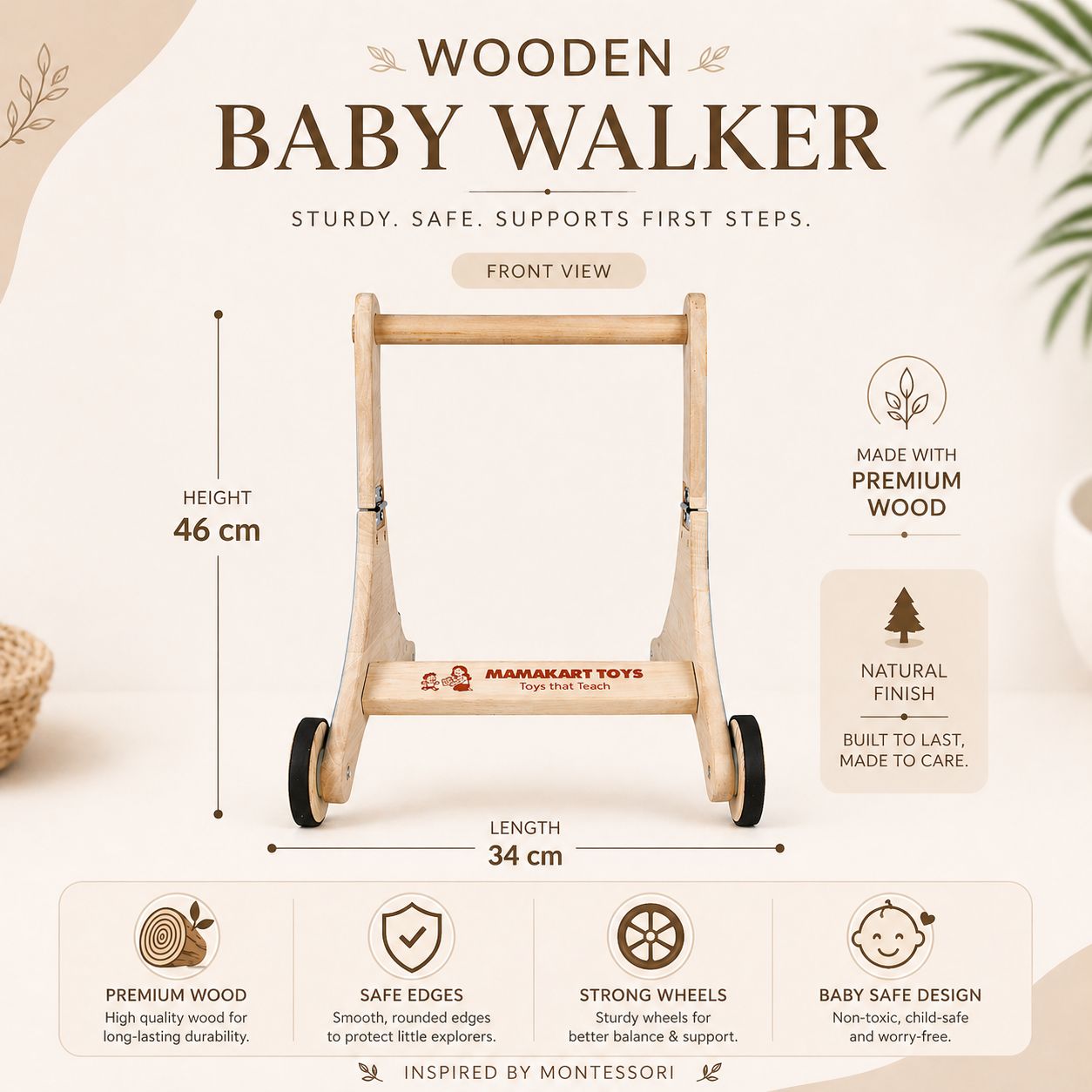 3-in-1 Wooden Baby Push Walker/ Balance Cycle / Push Scooter - Olima 3-in-1 Wooden Baby Push Walker/ Balance Cycle / Push Scooter - Olima