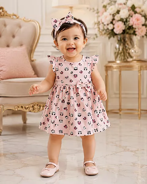 Cute Cotton Teddy Print Frocks