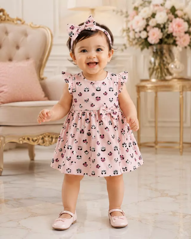 Cute Cotton Teddy Print Frocks