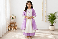 Butterfly Embroidered Dress Set with Dupatta and Plazo for Girls