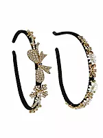 Embellished Black Hairbands Set - Pearl and Crystal Decorative Headbands