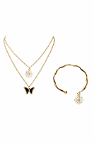 Gold Plated Butterfly and Daisy Pendant with Bracelet | Anti Tarnish