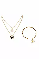 Gold Plated Butterfly and Daisy Pendant with Bracelet | Anti Tarnish