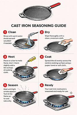 Granny Kitchen Cast Iron Tawa | Pre-Seasoned Heavy Duty Tawa with Silicone Handles