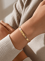 Gold Screw Motif Bangle Bracelet with Crystal Accents