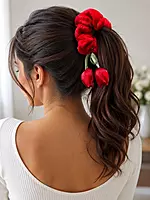 Plush Fur Hair Scrunchies with Floral Ribbon Charms