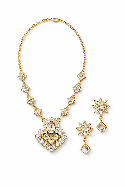 Royal Gold Crystal Necklace and Earring Set