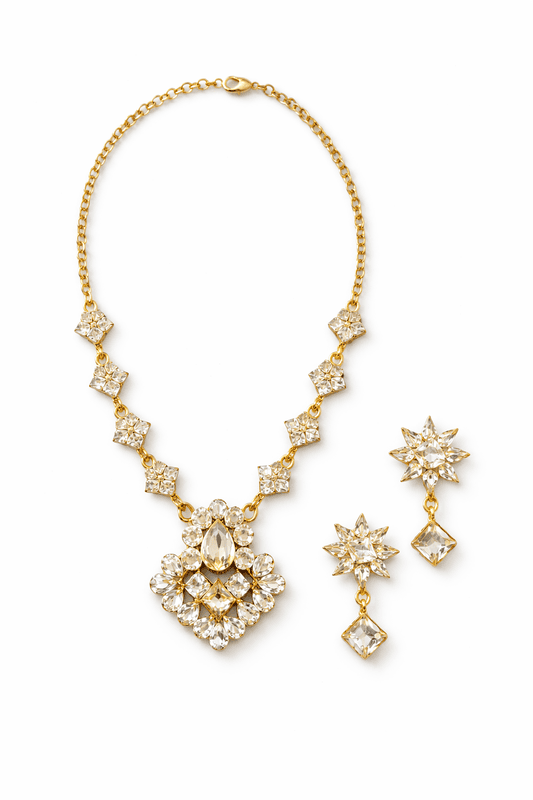 Royal Gold Crystal Necklace and Earring Set