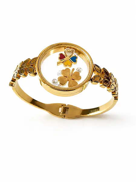 Gold Flower Locket Bracelet with Colorful Enamel Accents