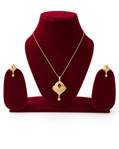Traditional Gold Teardrop Pendant and Earring Set