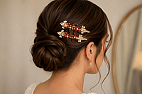 Gold-Tone Crystal Leaf Hairpin Set with Teardrop Accents