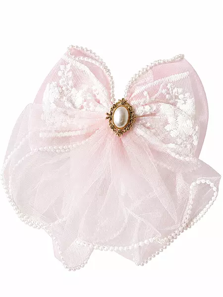Lace and Tulle Bow Hairpin Set with Pearl Cameo.