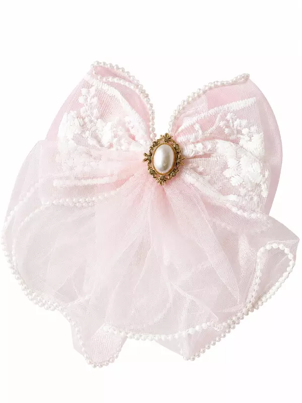 Lace and Tulle Bow Hairpin Set with Pearl Cameo.