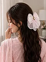 Lace and Tulle Bow Hairpin Set with Pearl Cameo.