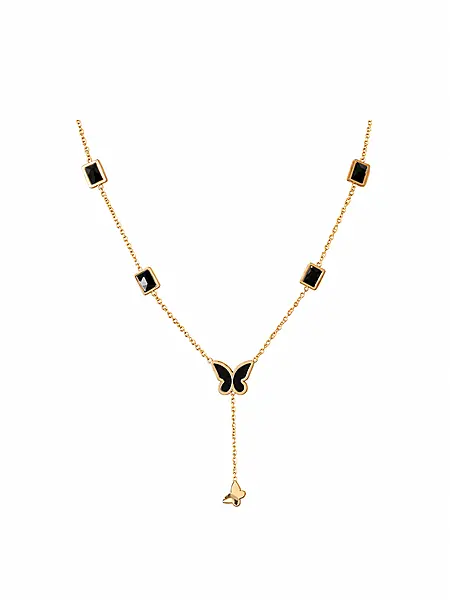 Black and Gold Butterfly Charm Necklace