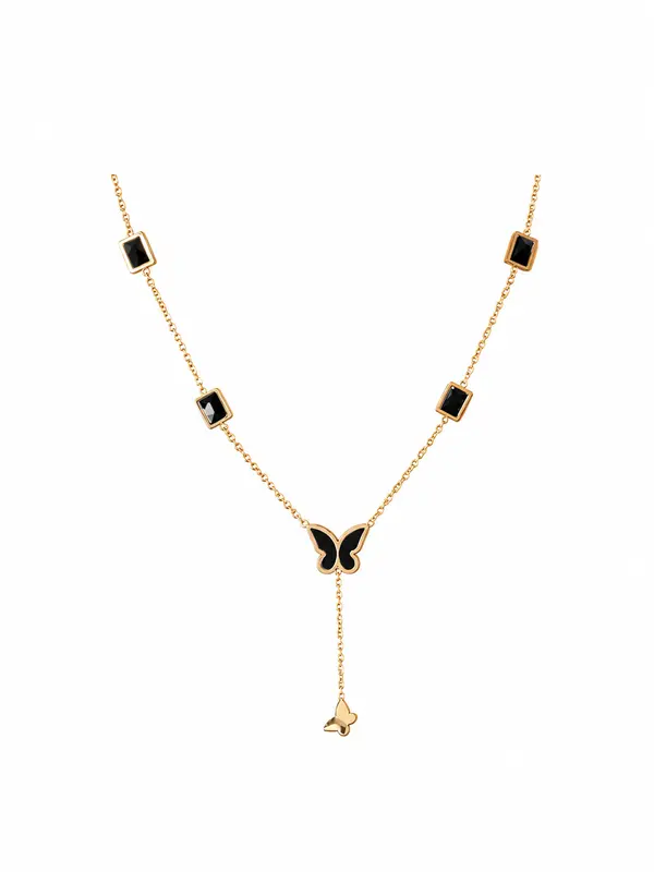 Black and Gold Butterfly Charm Necklace