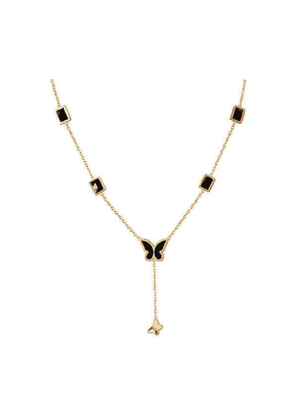Black and Gold Butterfly Charm Necklace