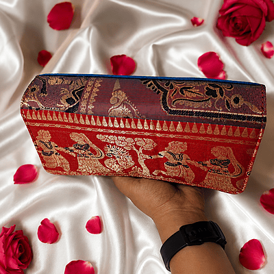 Premium Swarnachari Silk Purse | Feroza & Red Bengali Silk Saree Purse Premium Swarnachari Silk Purse | Feroza & Red Bengali Silk Saree Purse
