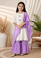 Butterfly Embroidered Dress Set with Dupatta and Plazo for Girls