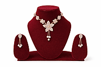 Rose Gold Floral Crystal Necklace and Earring Set for Women