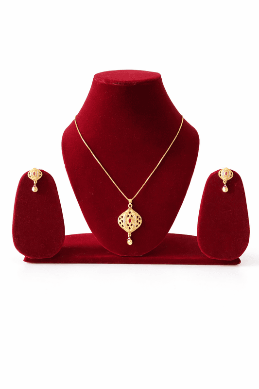 Gold Filigree Drop Pendant and Earring Set