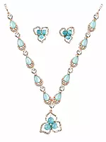 Turquoise Teardrop Necklace and Floral Earrings Set - Light Blue