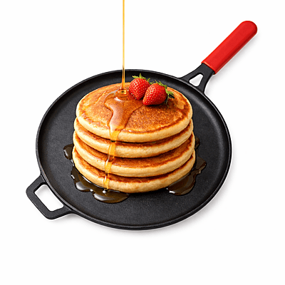 Granny Kitchen Cast Iron Tawa | Pre-Seasoned Heavy Duty Tawa with Silicone Handles