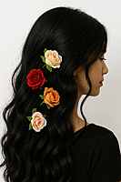 Multicolor Rose Hair Pins – Set of 6 Artificial Floral Hair Accessories