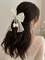 Organza Bow Hairpin with Tulip Charms