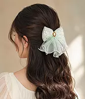 Lace and Tulle Bow Hairpin Set with Pearl Cameo.