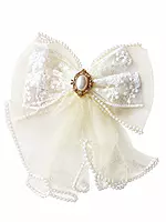 Lace and Tulle Bow Hairpin Set with Pearl Cameo.