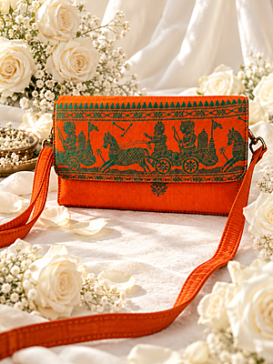 Handloom Baluchari Silk Sling Bag – Orange & Green