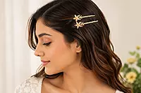 Gold-Tone Chain Hairpin Set with Translucent Flower Charms