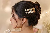 Gold-Tone Rose and Butterfly Hairpin Set with Pearl and Crystal Accents