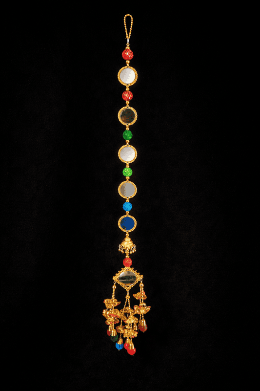 Multicolor Mirror and Bead Latkan with Golden Tassels