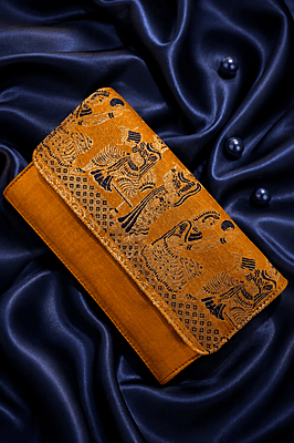 Swarnachari Silk Purse with Sling | Zari & Navy Blue Meena Work Swarnachari Silk Purse with Sling | Zari & Navy Blue Meena Work