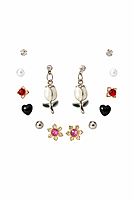 Silver Rose Drop and Multi-Stud Earring-Combo | Korean Style