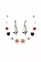 Silver Rose Drop and Multi-Stud Earring-Combo | Korean Style