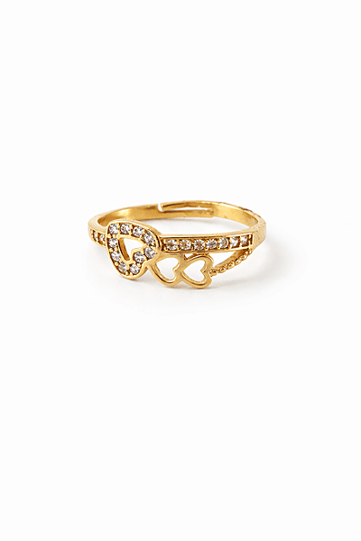 Gold Double Heart Crystal Ring