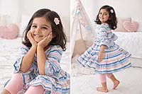 Striped Cotton Frock with Matching Leggings for Girls