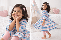 Striped Cotton Frock with Matching Leggings for Girls