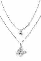 Layered Butterfly Pendant Necklace with Crystal Detailing | Anti Tarnish