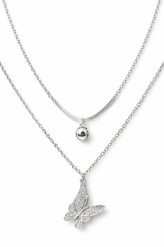 Layered Butterfly Pendant Necklace with Crystal Detailing | Anti Tarnish